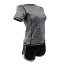 Women Girls Summer Fashionable Outdoor Sportswear Clothing Yoga Training Cycling Running Suit Set Short-sleeved Top Short Grey L