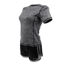 Women Girls Summer Fashionable Outdoor Sportswear Clothing Yoga Training Cycling Running Suit Set Short-sleeved Top Short Grey L