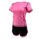 Women Girls Summer Fashionable Outdoor Sportswear Clothing Yoga Training Cycling Running Suit Set Short-sleeved Top Short Pink M