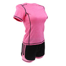 Women Girls Summer Fashionable Outdoor Sportswear Clothing Yoga Training Cycling Running Suit Set Short-sleeved Top Short Pink L