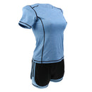 Women Girls Summer Fashionable Outdoor Sportswear Clothing Yoga Training Cycling Running Suit Set Short-sleeved Top Short Blue M