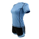 Women Girls Summer Fashionable Outdoor Sportswear Clothing Yoga Training Cycling Running Suit Set Short-sleeved Top Short Blue M