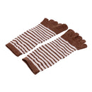 Men Women Blisters Preventing 5 Finger Ankle Striped Toe Socks Cotton Warm Toe Socks Pair Brown