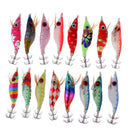 16Pcs/lot 10cm 8.5g Fishing Lures Squid Jig Hooks Wood Shrimp Artificial Lures Kit Noctilucent Glow Baits