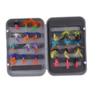 24pcs Fly Box + Mixed Fishing Flies Dry Nymph Buzzer Fly Fishing Lures with Artificial Feather