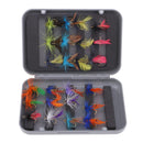 24pcs Fly Box + Mixed Fishing Flies Dry Nymph Buzzer Fly Fishing Lures with Artificial Feather