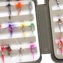 24pcs Fly Fishing Flies Kit Fishing Flies Wet Flies Assortment + Fly Box for Bass Salmon Trout Fish
