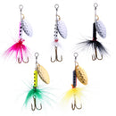 5pcs Spoon Fishing Lure Spinner Baits for Bass and Trout Fishing with Box Green, Pink, Black, Yellow, White