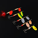 5 Pieces Spoon Fishing Lure Hard Metal Lure Spinnerbait Crankbait with Treble Hooks Bright Red Artificial Feathers