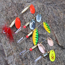 5 Pieces Spoon Fishing Lure Hard Metal Lure Spinnerbait Crankbait with Treble Hooks Bright Red Artificial Feathers