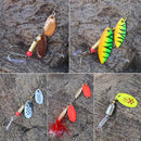 5 Pieces Spoon Fishing Lure Hard Metal Lure Spinnerbait Crankbait with Treble Hooks Bright Red Artificial Feathers