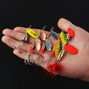 5 Pieces Spoon Fishing Lure Hard Metal Lure Spinnerbait Crankbait with Treble Hooks Bright Red Artificial Feathers