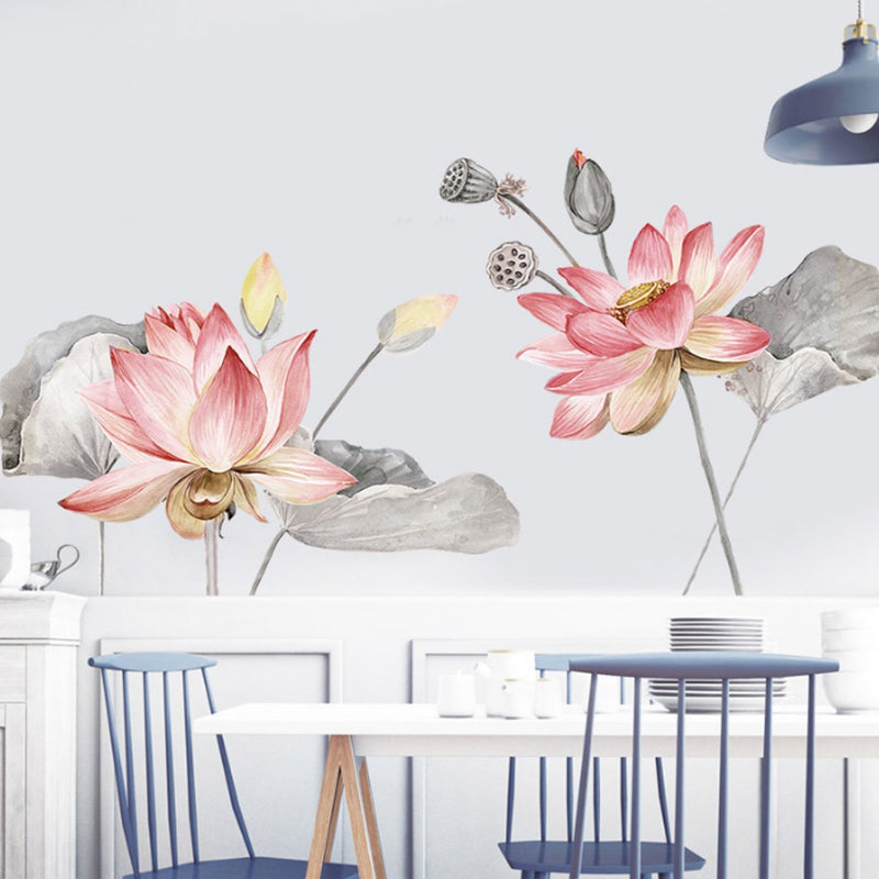 Lotus Flower Wall Poster Vinyl Wall Sticker Removable Room Home Decor Chinese Style