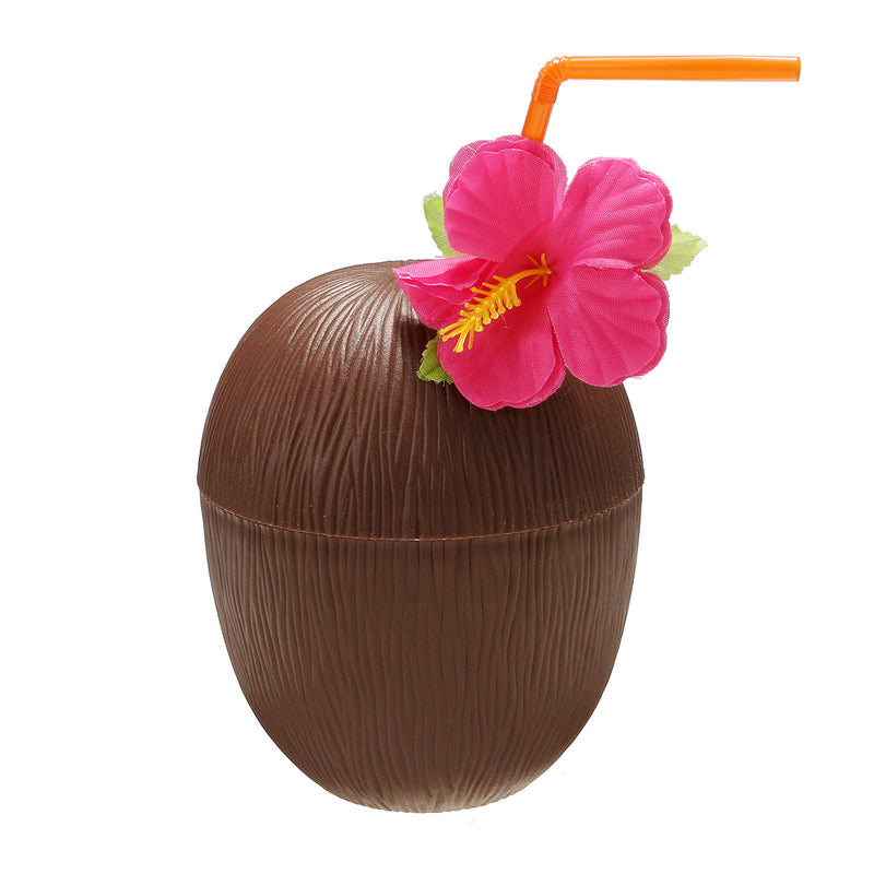 6Pcs Hawaiian Luau Hula Tropical Plastic Party Coconut Cup Drink & Straw Decoration Drinking Straw