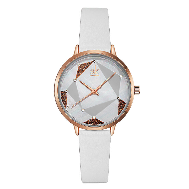SHENGKE SK K0117 Simple Geometric Triangle Crystal Dial Female Fashion Leather Strap Women Quartz Watch
