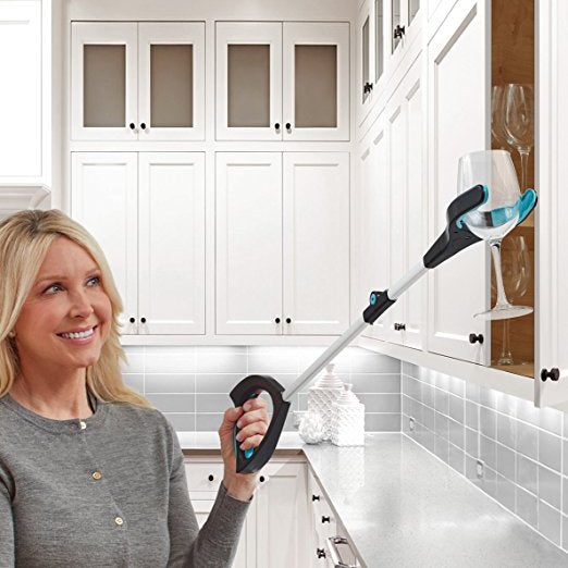 Ratcheting Grabber Reaching Aid Pick Up Tool Glass Clamp Sewer Garbage Tongs with LED Light Magnet