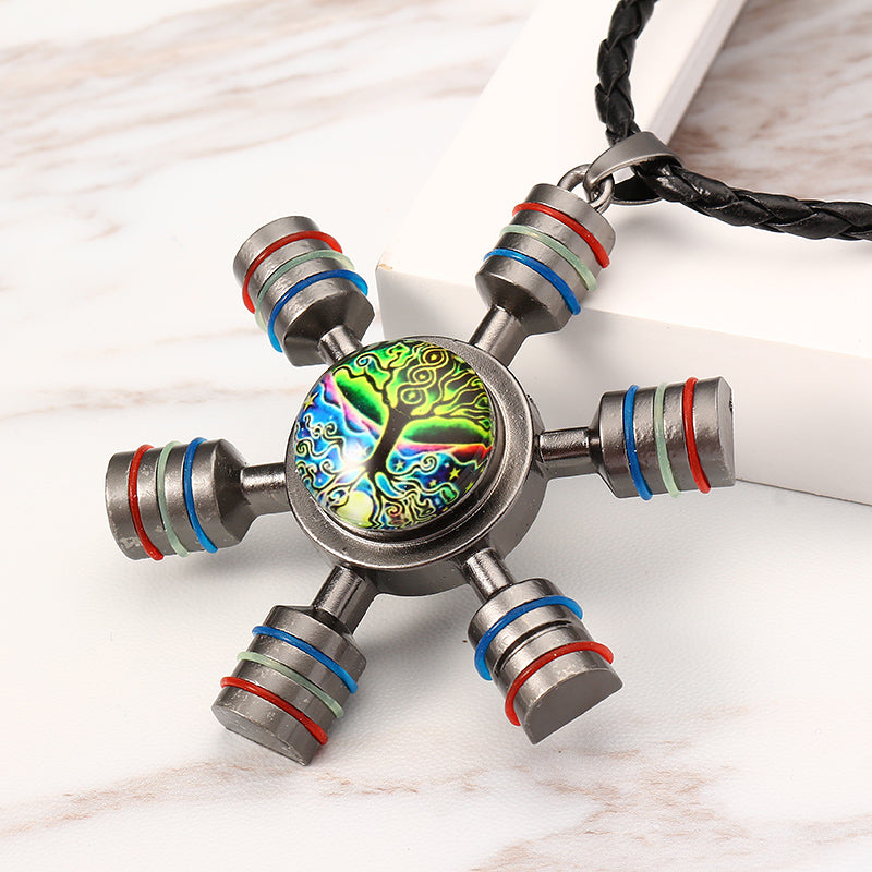 Unisex Fidget Spinner Pendant Necklace Tree of Life Chain for Women Men