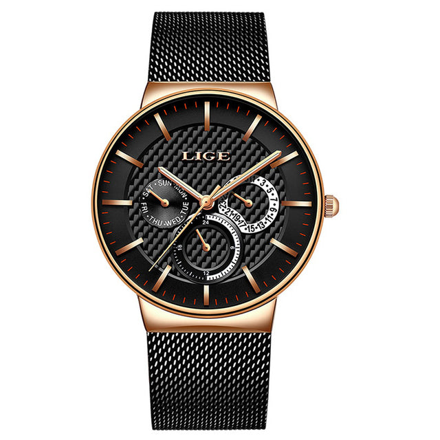 LIGE 9836 Ultra Thin Men Wrist Watch Full Steel Watch Band Business Quartz Watch