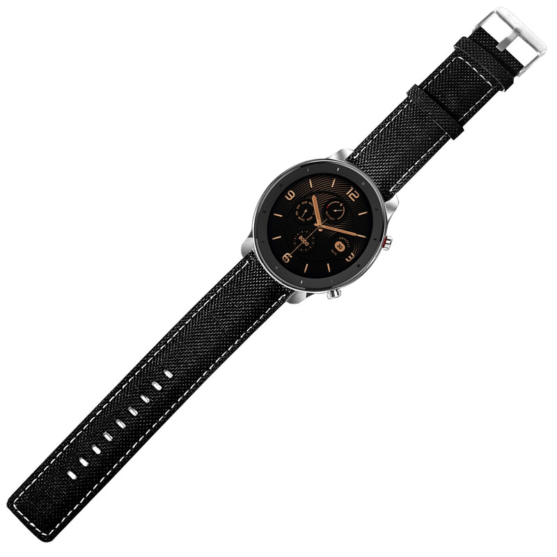 Canvas Leather Watch Band Watch Strap Replacement for 47mm Amazfit GTR Smart Watch