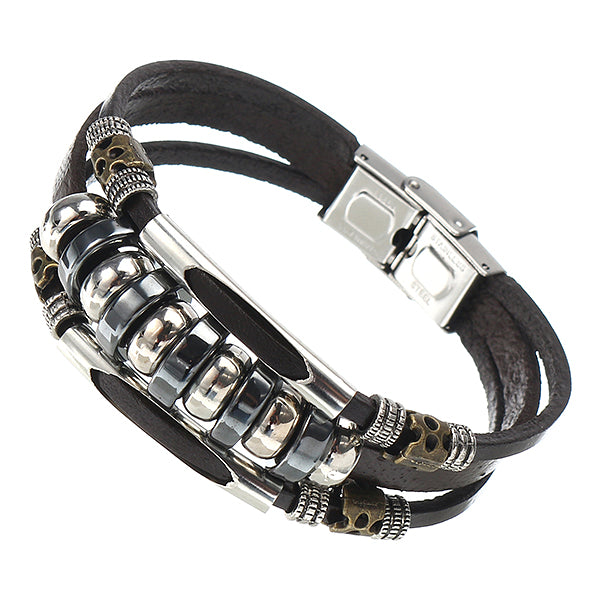 Multilayers Leather Stainless Steel Men Bracelet Jewelry Clothing Accessories