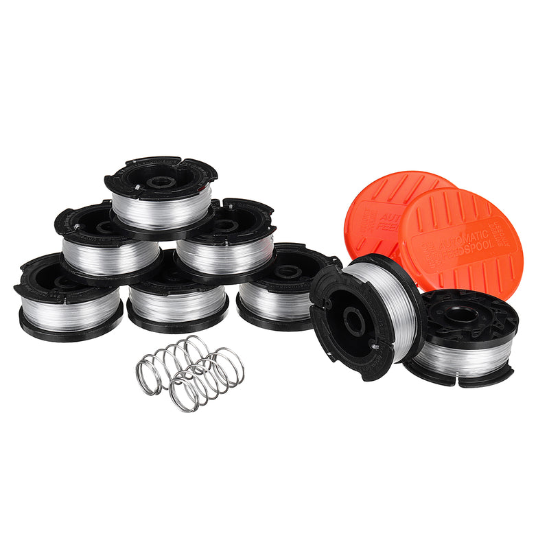 8Pcs Weed Eater String Replacement Spool Line + 2Pcs Trimmer Cap For Black For Decker Lawnmower