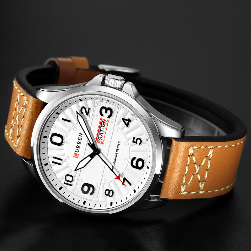 CURREN 8269 Calendar Luminous Display Leather Band Quartz Watch Steel Case Men Watch