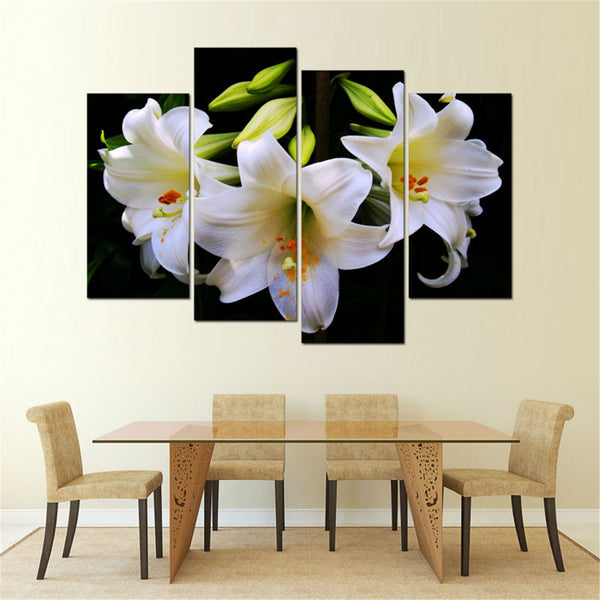 Unframed 4Pcs White Lily Art Cambric Painting Picture Print Home Wall Sticker Decor New