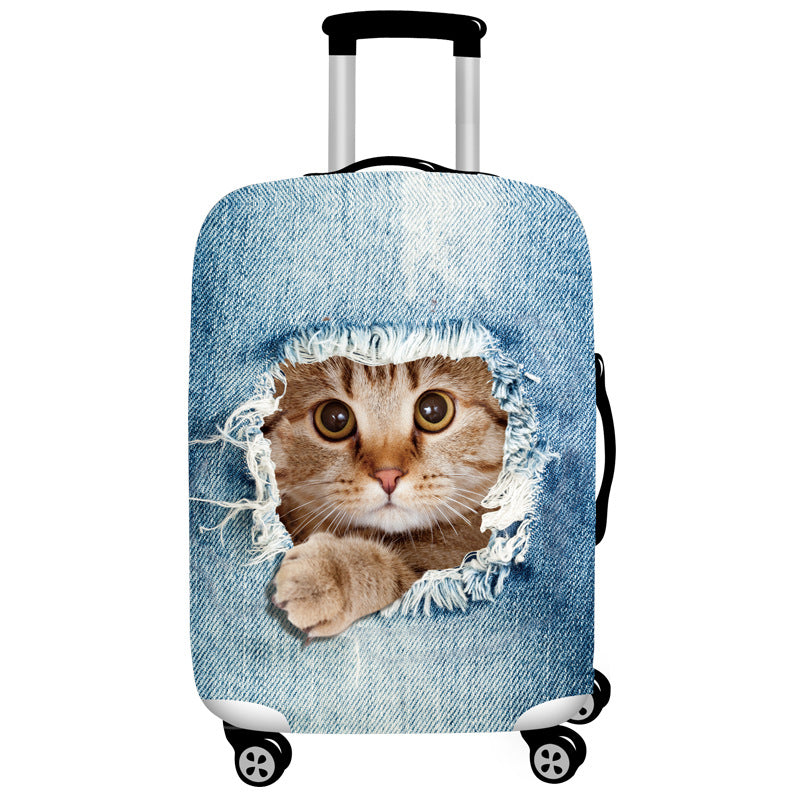 Honana Denim 3D Cute Cat Dog Elastic Luggage Cover Trolley Case Cover Warm Travel Suitcase Protector