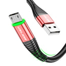 USLION US0127 3A LED Nylon Micro USB Fast Charging Data Cable for Samsung S6 S7 HUAWEI Xbox Xiaomi Redmi 6 7 LG Nokia