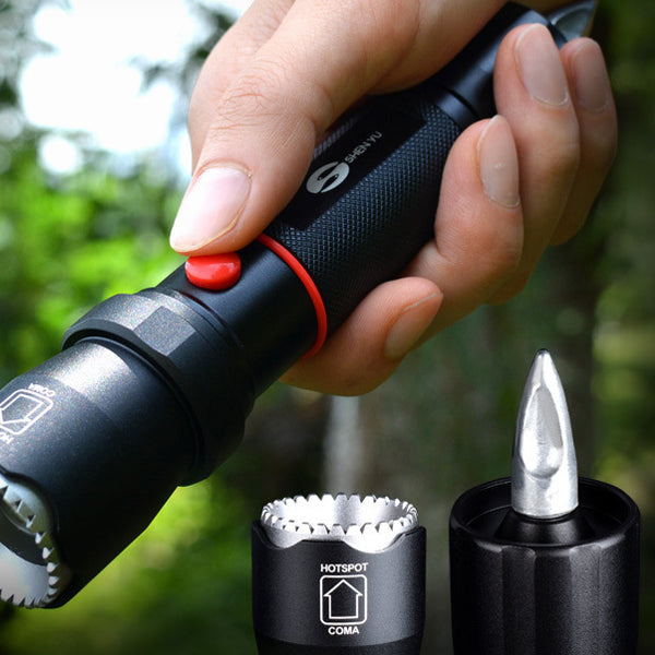 SHENYU YF1004 Tactical LED Flashlight 2000 Lumen 3 Modes 18650 Battery LED Torch Light Double Attack Head Emergency Survival Tool