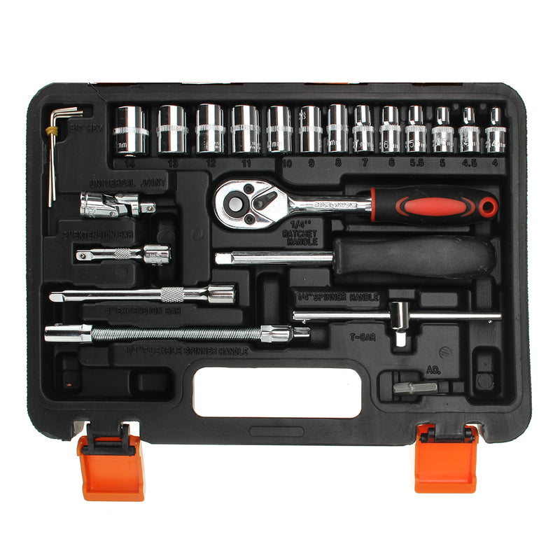 53Pcs 1/4" Drive Socket Ratchet Wrench Combo Bit Set Car Motorcycle Repair Hand Tool Kit