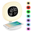 LED Wake Up Desk Lamp Simulate Sunrise Natural Alarm Clock Wireless Charging with 8 Alarm Sounds for Bedroom