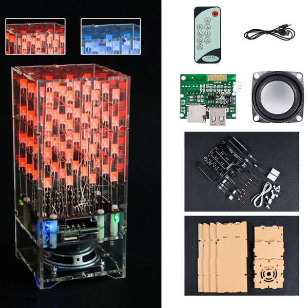 4x4x4 Red+Blue Dual LED Cube Music 3D Light Square Electronic DIY Kit With Remote Control bluetooth Speaker