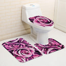 180x180cm Purple Rose Bathroom Shower Curtains With Hook + Toilet Mat + Rug