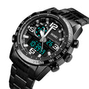 SKMEI 1453 Luxury Men Stopwatch Calendar Sport Stainless Steel Dual Disaplay Digital Watch