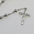 4/5/6/8mm Silver Tone Crossed Pendant Stainless Steel Bead Chain Jesus Christ Rosary Long Necklace Mens Womens Jewelry