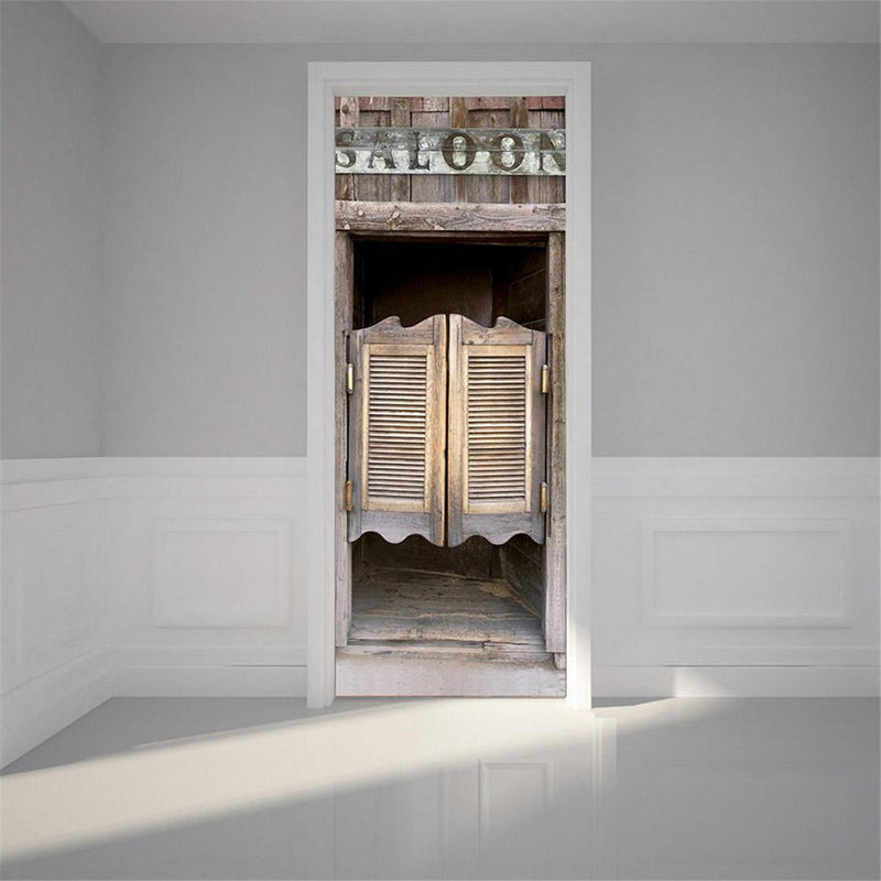 Tavern Wooden Door Self Adhesive Mural Decals 3D Wall Sticker Home Room Decor