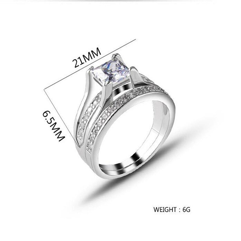 Luxury Geometric Square Diamond Couple Rings High-grade Zircon Ring