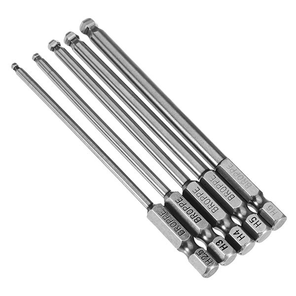 Broppe 5pcs 2.5/3/4/5/6mm 100mm Magnetic Ball Screwdriver Bits 1/4 Inch Hex Shank