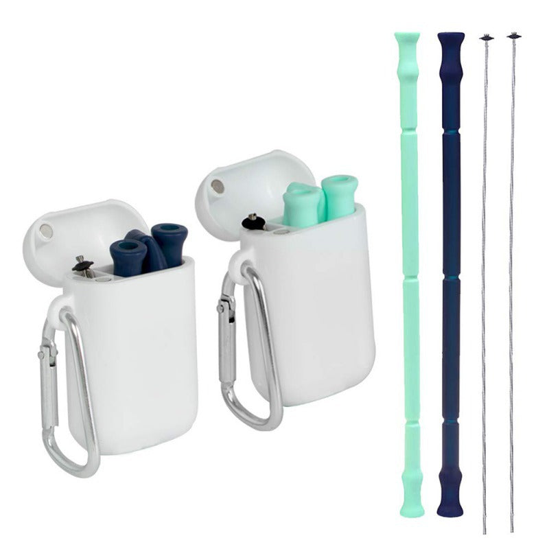 KCASA Foldable Silicone Straw Set Food-Grade Silicone Straw With Straw Brush Easy-To-Clean Straw Box Set Portable Drinkware