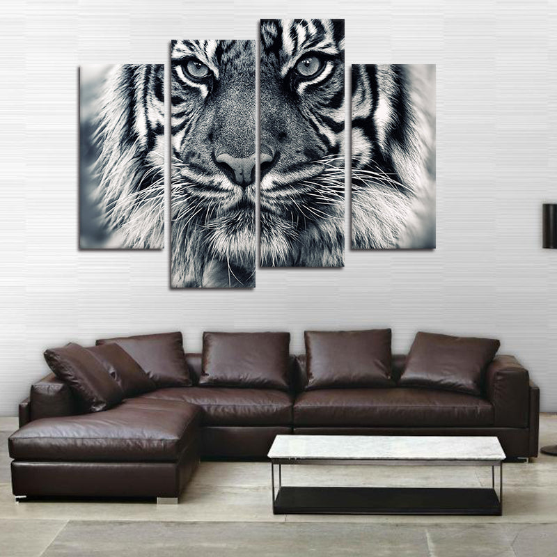 Miico Hand Painted Four Combination Decorative Paintings Tiger Head Wall Art For Home Decoration