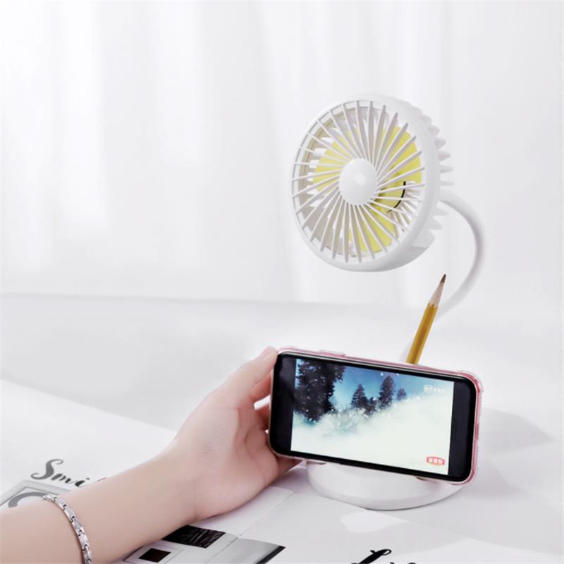 Well Star WT-D8 Portable Mini Fan  Multifunctional Desk Lamp Fan USB Rechargeable Small Fan Desktop Handheld Fan Base Pens Phone Holder For Home Office Student Dormitory