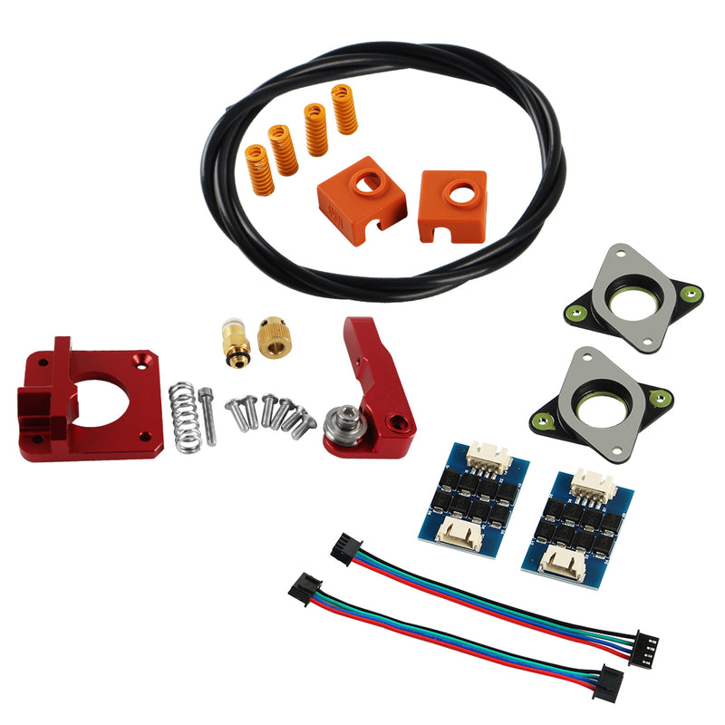 1x Upgraded Long-Distance Remote Metal Extruder + 1x 1m PETG Tube + 4x Leveling Spring + 2x Heating Block Silicone Cover + 2x Stepper Motor Shock Absorber + 2x TL-Smoother Addon Module for 3D Printer