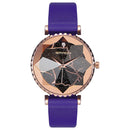 SANDA P231 Women Fashion Star Transparent Dial Leather Band Quartz Watch