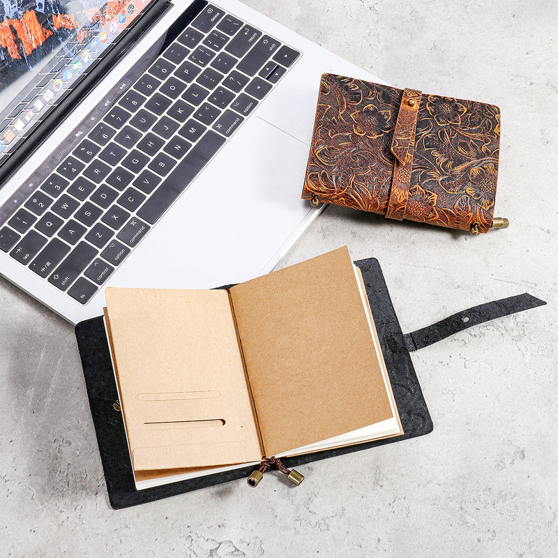 Indra Handmade Medium Embossed Stitched Leather Diary Notebook Journal