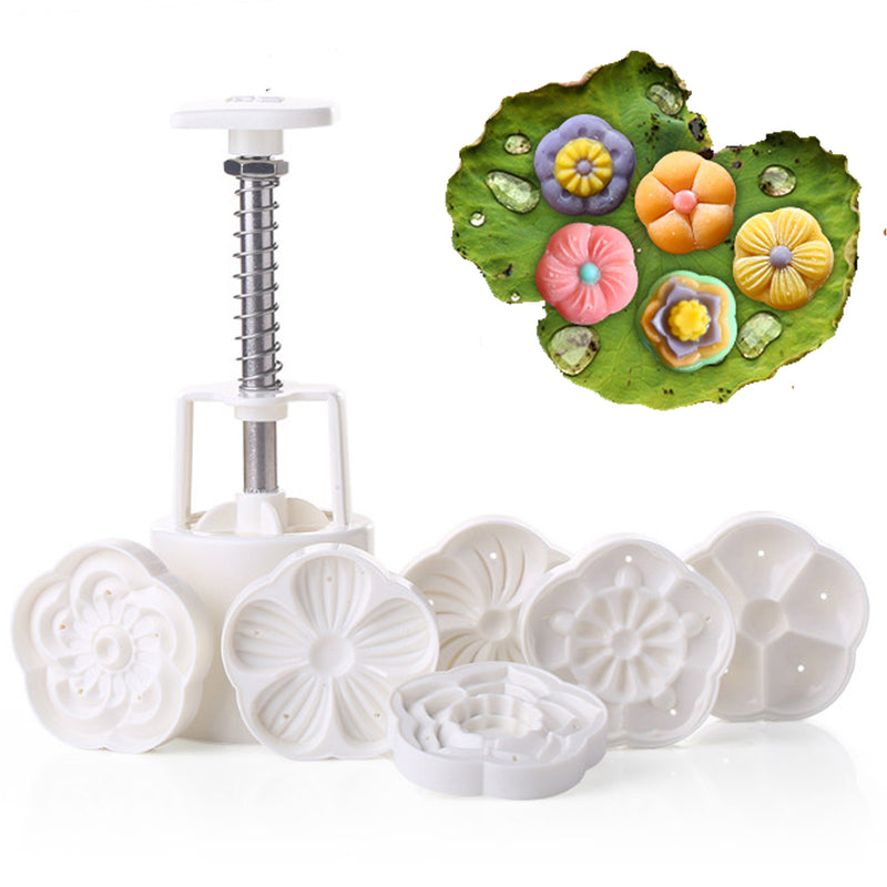 50g 6 Patterns Moon Cake Mold Round Flower Mould Baking Tool Mid Autumn Festival DIY Decoration