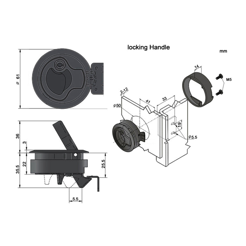 1 Piece Zinc Alloy Chrome Finished 2'' Marine Boat Deck Flush Latch Pull Latch Caravan Door Latch & Keys Suits 2-12mm Deep