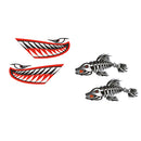2 Pairs / Set Vinyl Shark Mouth Teeth & Fish Bone Kayak Dinghy Fishing Boat Decals Car Bumper Wall Funny Stickers