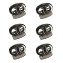 (Pack of 6) Gray Metal 2 Hole Bean String Cord Locks Clamp Toggle Stop Slider for Paracord, Elastic Cord, Accessory Cordage, Drawstrings, Sewing
