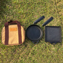 Lightweight 2-Piece Square & Round Cast Iron Skillet/ Fry Pan Set with Storage Bag Camping Picnic Fishing Outdoor